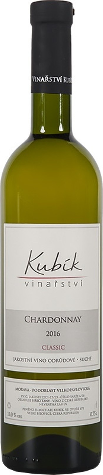 Chardonnay 2018, jakostní odrůdové, suché, Vinařství Kubík