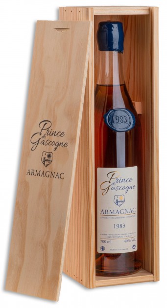 Armagnac Prince de Gascogne 1963, 0,7l, 40%, seduction bottle, wood box